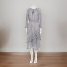 Ulla Johnson Grey Poplin Midi Dress Ruffle Hem Women’s Size M Romantic Flowy