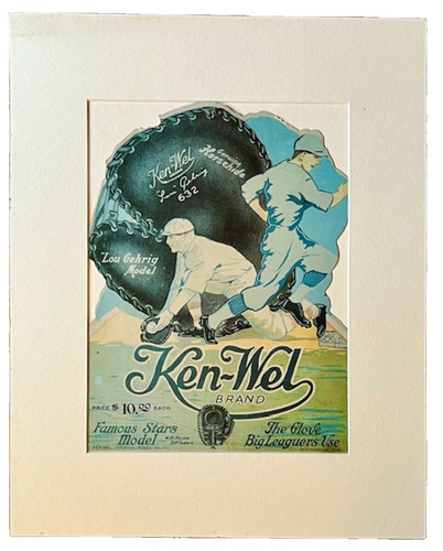 Vintage Ken Wel Advertising Pop Up, 1930s Baseball, Lou Gerhig, Mounted Matted