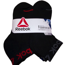 Boys LARGE Reebok Athletic Ankle Socks Quarter Cut Low Cut Black 6-Pack - New