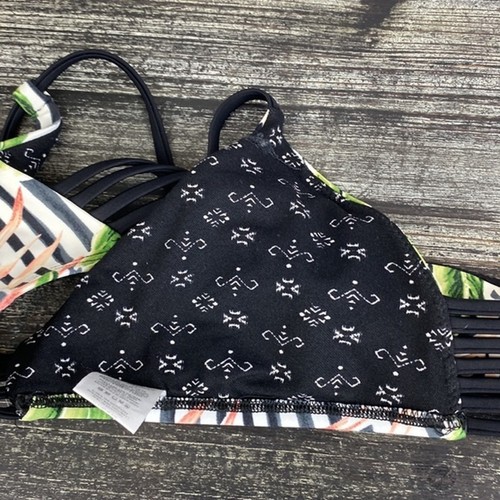Body Glove Black Floral & Stripe Print Bikini 2 Piece Halter Swim Suit XS - Picture 5 of 6