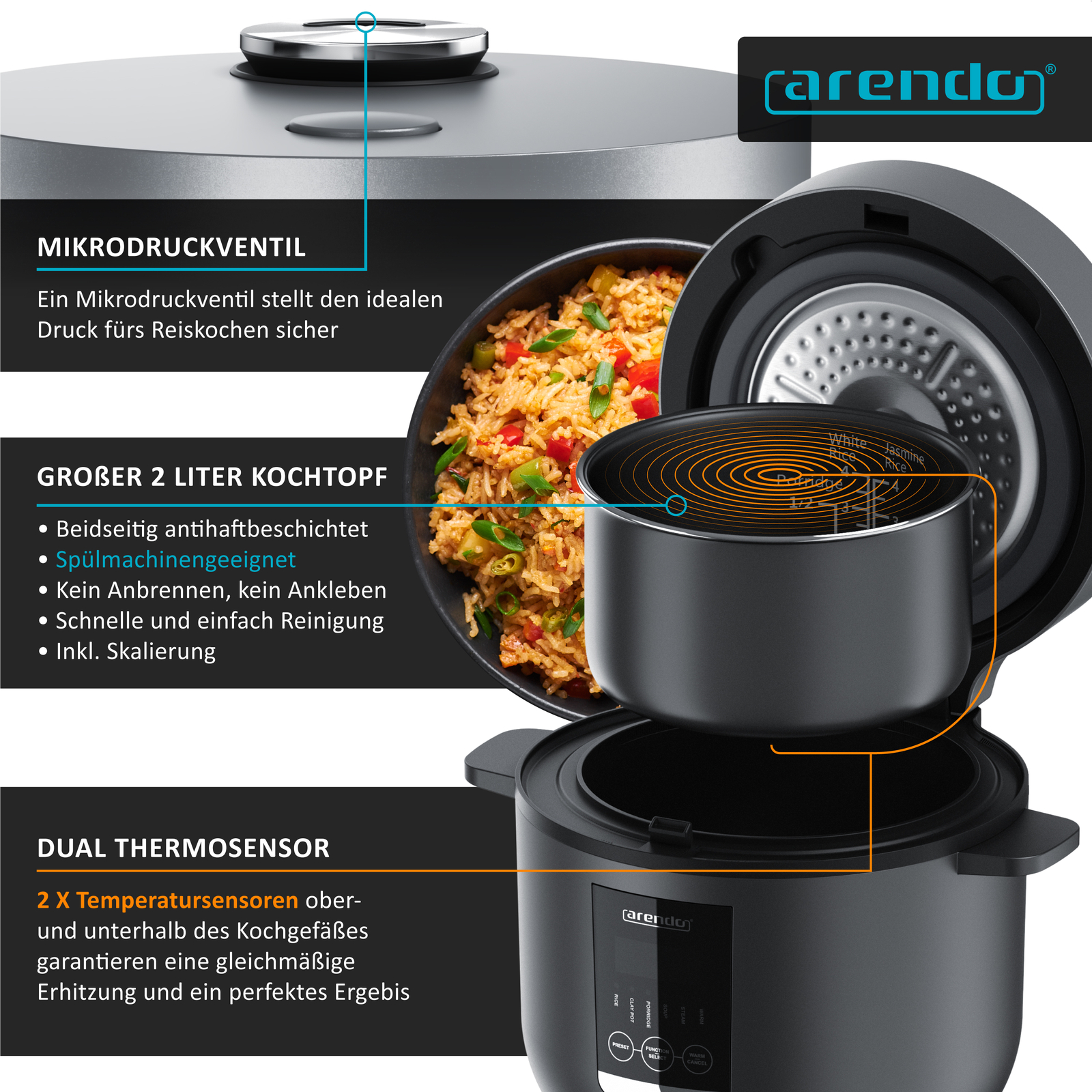 2 Liter Reiskocher 400 Watt - Mit Warmhaltefunktion & Automatischer Abschaltung