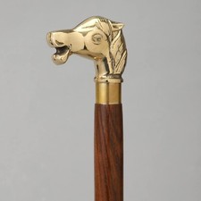 Brass Horse Head Handle Wooden walking Stick for Men and Women