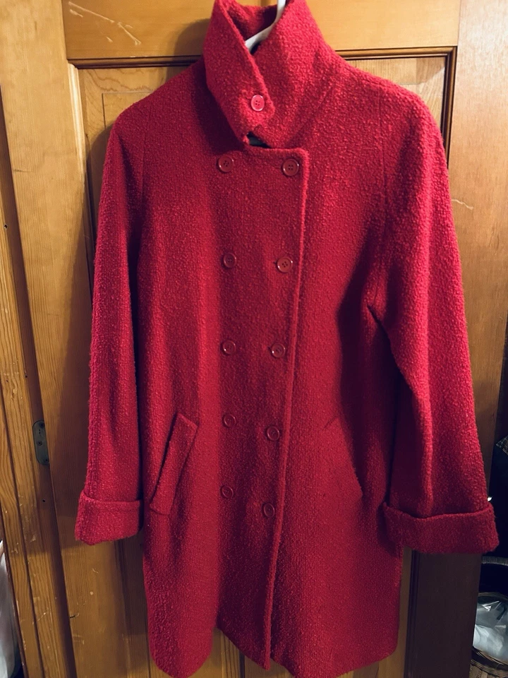 Abrigo Sandro Paris para mujer talla 12 rojo mezcla de lana texturizado vintage raro nuevo sin etiquetas Foto 2 de 4