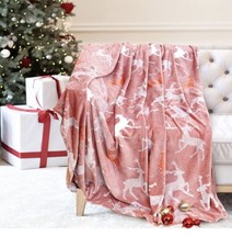 Christmas Throw Blanket Reindeer Fleece Blanket Super Soft Flannel 60" 80" Red