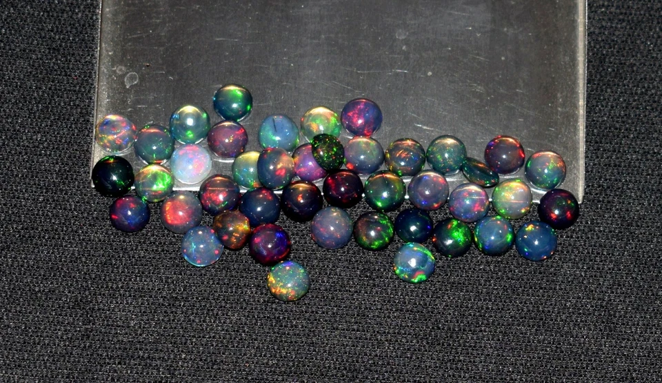 A+++ 3Pcs 6MM Round Natural Ethiopian Black Fire Opal Loose Gemstone Cabochon  - Image 4 of 4