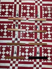 Lot of 8 Vintage Wooden Hangers 11 Pants Skirts Trousers Clamping Clamps FELT