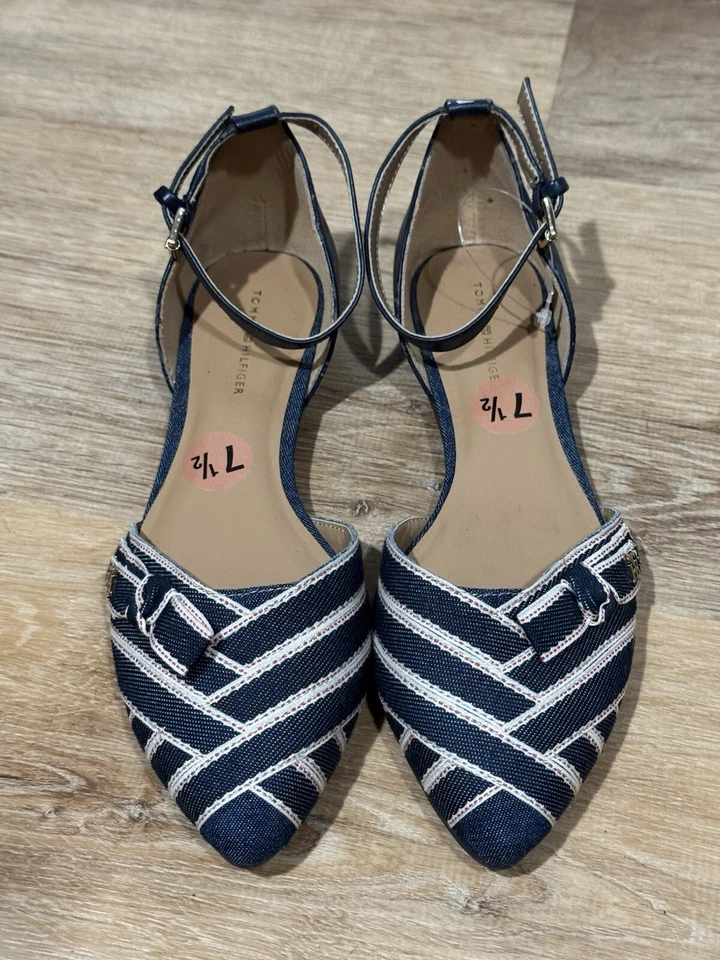 NOVO TOMMY HILFILGIER NANCEE D'ORSAY SAPATILHA DE LONA LISTRADA TAMANHO 7.5 - Imagem 2 de 4