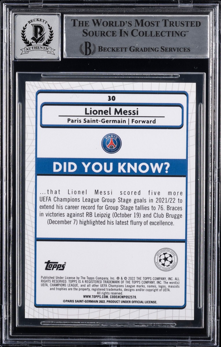 2021-22 Topps Merlin UCL Lionel Messi Aqua Prism #30 BGS MINT 9