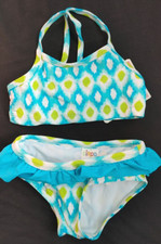 INFANT GIRLS 18 MONTH BLUE-GREEN PRINT 2 PIECE SWIMSUIT TANKINI - NEW CLOTHING