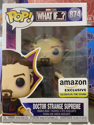 Funko Pop! Marvel: ¿Y si..? Dr. Strange Supreme #874 Glow Amazon GITD en mano