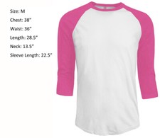 3/4 Sleeve Plain T-Shirt Baseball Raglan Jersey Sports Men's Tee White Pink M