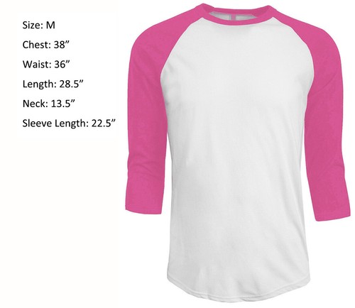 3/4 Sleeve Plain T-Shirt Baseball Raglan Jersey Sports Men's Tee White Pink M