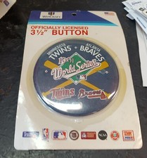 1991 Minnesota Twins  Atlanta Braves World Series 3” 1/2 Inch Button / Pin  MINT