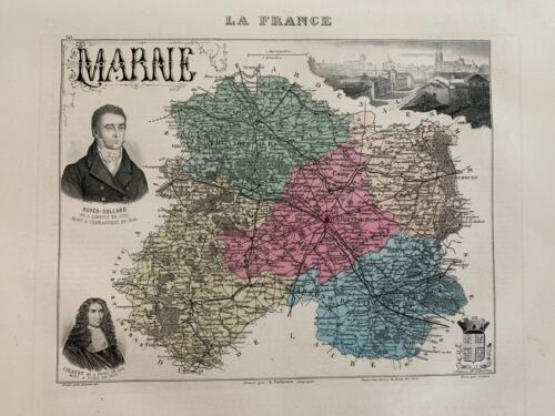 CARTE - GEOGRAPHIE - FRANCE - LA MARNE - GRAVURE VUILLEMIN - 1881 - Photo 1/3