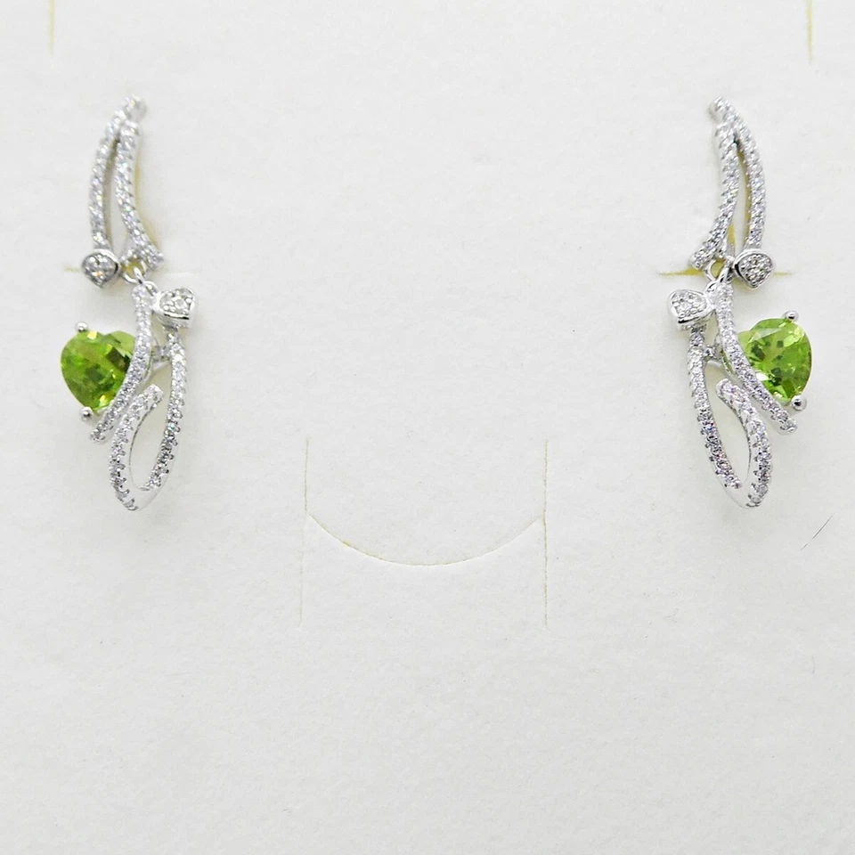 Herz Peridot Cubic Zirkonia Ohrringe 925 Silber 585 Weißgold vergoldet - Bild 2 von 4