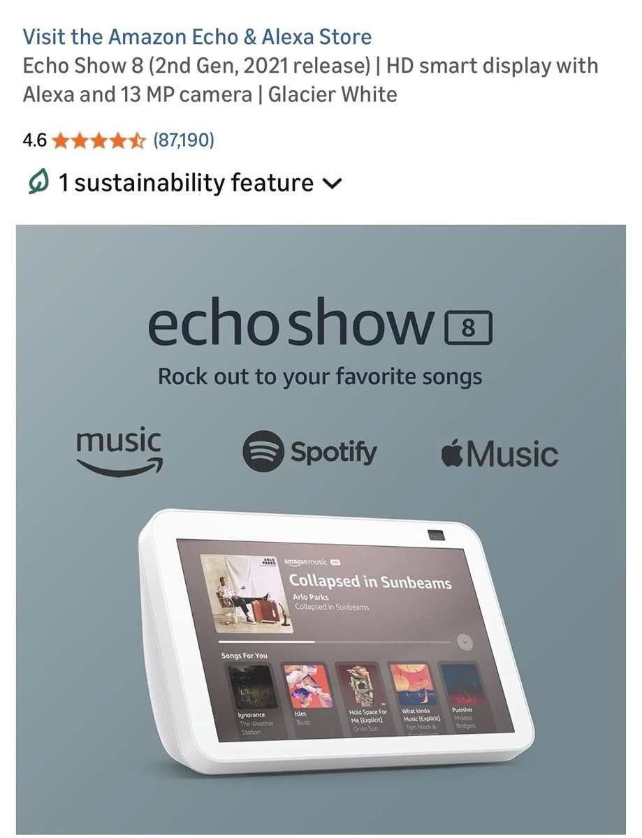Amazon Echo Show 8 (2nd Gen) Smart Display Speaker Charcoal (Model