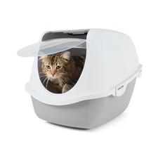 Cat Litter Box Enclosure Covered Toilet with Door Grey White Odour Control 56x44