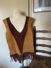 VTG. 60's - 70's HANDMADE DEERHIDE UNISEX BOHO HIPPIE LEATHER VEST FRINGE