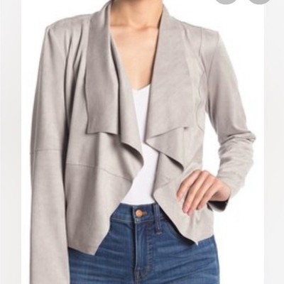 Bagatelle Womens Small Tan Beige Faux Leather Waterfall Draped Open Front Jacket