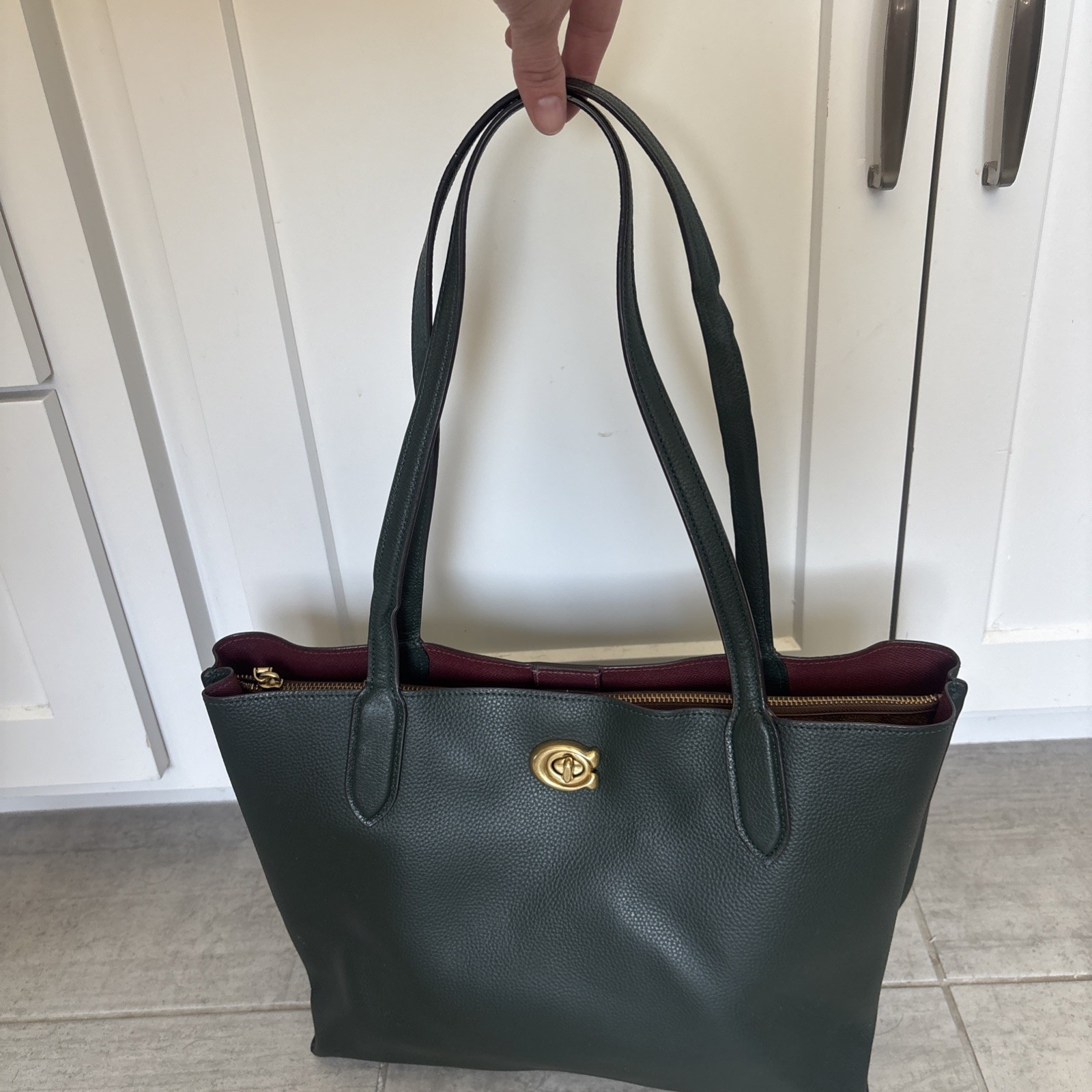 Coach Willow Tote Hunter Green Leather Interior Signature Canvas Project Musty