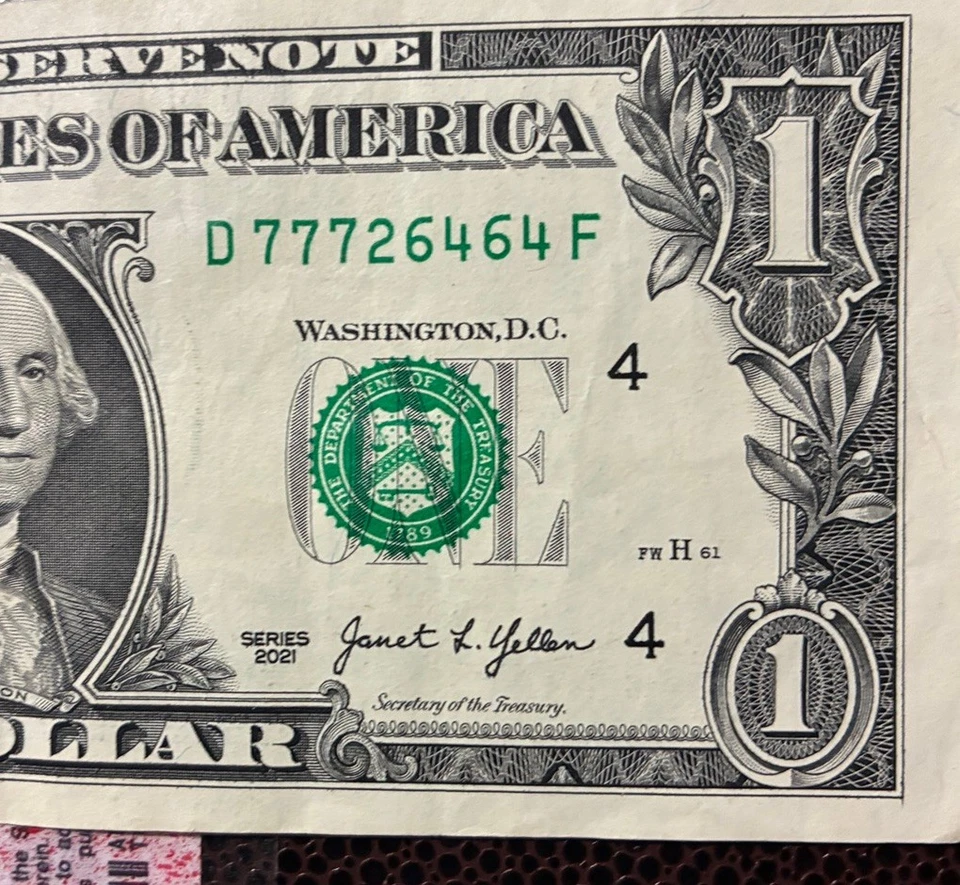 Billete de un dólar trinario serie Nimber triple 7s 2021 ayúdame Foto 3 de 4