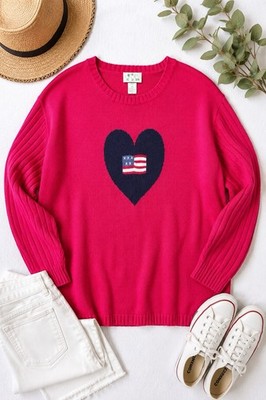 Vintage Americana Cottagecore The Quacker Factory Heart Sweater Red Plus 2X F37