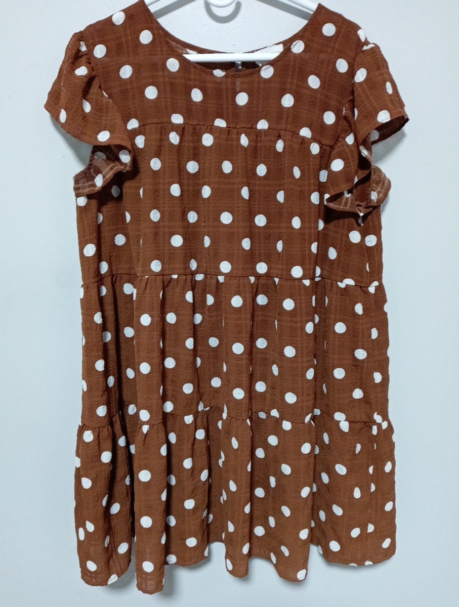 Perch by Blu Pepper Brown Polka Dot Dress Lined Women's Plus Size 1XL Cap  Sleeve | eBay