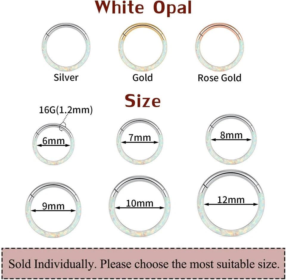 Elegante anel clicador de septo opala aço inoxidável 316L – Joia multiestilo - Imagem 4 de 4