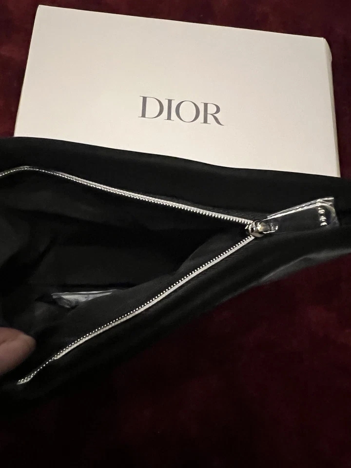 Christian Dior GWP Black Soft Satin Cosmetic Bag Pouch New Silver Hardware Zip - Image 3 of 4