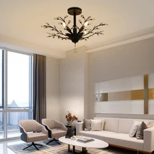 4 Light Rustic Pendant Light Ceiling Fixture Farmhouse Chandelier Rope Iron Lamp