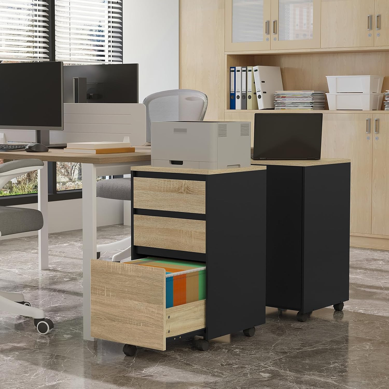 Caisson de bureau à roulettes meuble idéal pour le télétravail efficace à la maison
