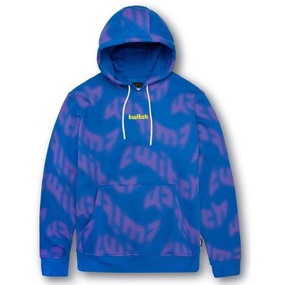 Twitch Printed Hoodie Sweatshirt Blue Purple All Over Logo Graphic Mens XL