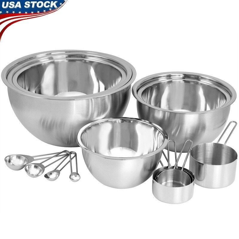 Stainless Steel Measuring Cups Spoons Mixing Bowls Set