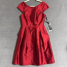 NEW Alfred Sung Dress 10 Red Garnet Satin Pleated Cocktail Evening Glam Retro