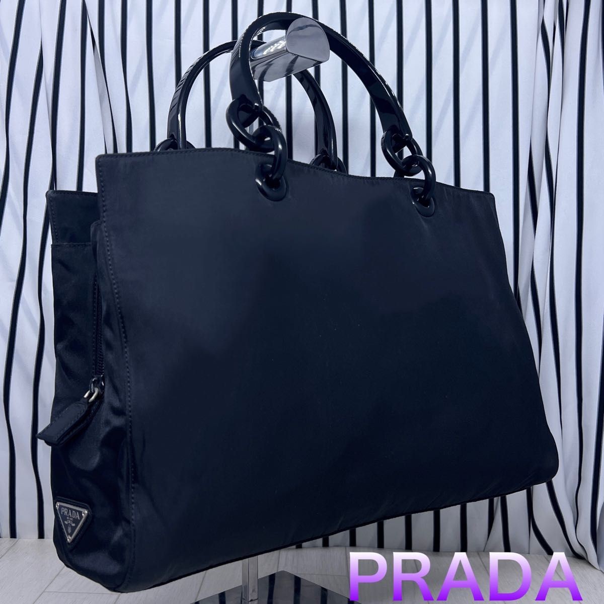 PRADA Black Nylon A4 Tote Bag Authentic Luxury Handbag-image
