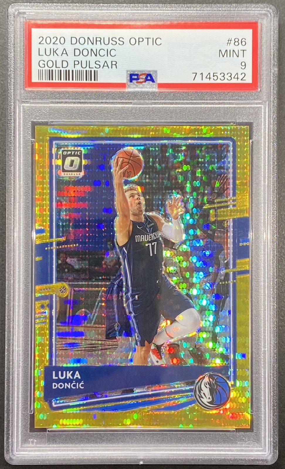 2020-21 Panini Donruss Optic #86 Luka Doncic Gold Pulsar 8/10 Mavericks PSA 9