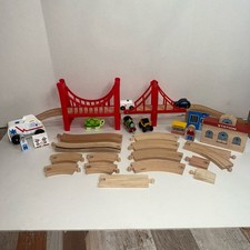 31 Piece BRIO, Hape, Thomas Wooden Train Track Lot - Suspension Bridge  Station