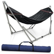  Adjustable Hammock Stand, Collapsible Camping Hammock and Stand, 650 lbs Black