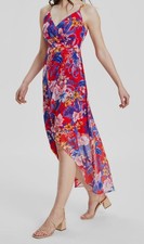 Siena Women's Red Floral Print Sleeveless Stretch High-Low Maxi Dress Size 8