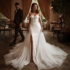 Custom Fashion Sweetheart Corset Three Quarter Sleeve Prom Dress Front Slit Back