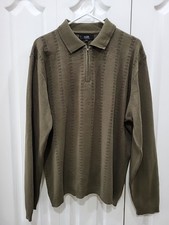 Raffi 1/4 Zip Neck Pullover Knit Sweater Olive Green L Italy Wool Blend Preppy