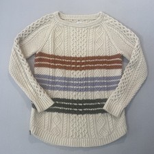LL Bean Signature Sweater Womens M Fisherman Oarsman Beige Chunky Cable Knit EUC