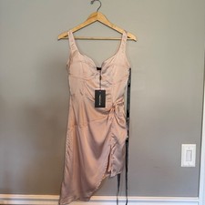 PrettyLittleThing Petite Champagne Satin Corset Thigh Split Midi Dress CMO4596 6