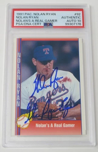 Nolan Ryan HOF Signed Autograph 1991 Pacific Bloody Lip Card # 92 PSA 10 Auto