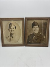 Vtg 8x10 Framed United States Army WW2 Soldiers Photograph Portraits Brothers
