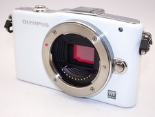 Olympus E-PM1 Mirrorless Camera Body White Micro Four Thirds Tested Working