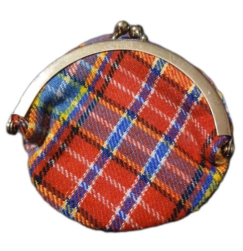 Vintage Tartan Tam Hat Coin Purse Scottish Plaid Pom Pom Change Bag Kiss Lock - Picture 2 of 7