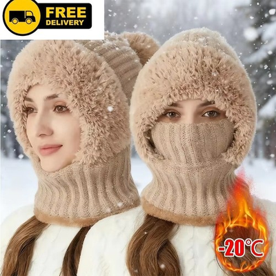 #ad 3 in 1 Womens Knit Beanie Hat Fleece Lined Winter Scarf Mask Set Snow Caps Gift $9.99