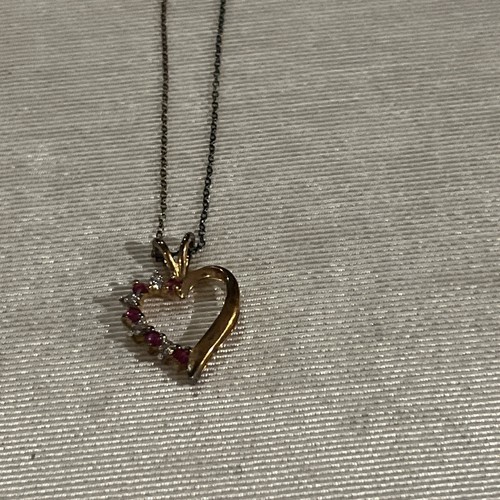 Lab Created Ruby Heart Necklace - 18K over Sterling Silver - Picture 8 of 12