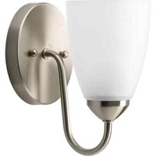 Progress Lighting Gather 1-Light Brushed Nickel Etched Glass Bath Vanity Light